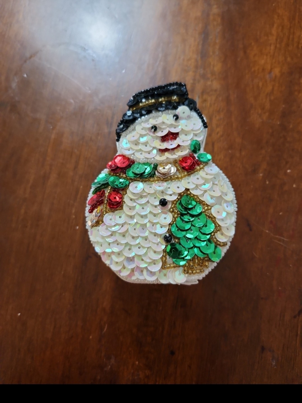 Vintage sequin beaded snowman napkin ring decoration 90s y2k Christmas sparkly